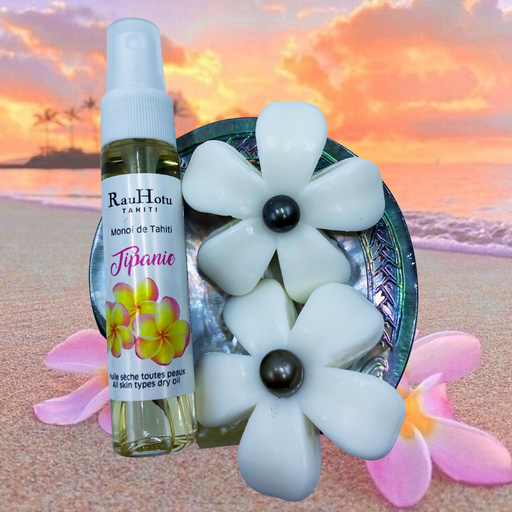 HEIURA Gift Set : 1 Pearly dry oil + 2 Tiare Tahiti pearly soaps + 1 mother of pearl engraved shell