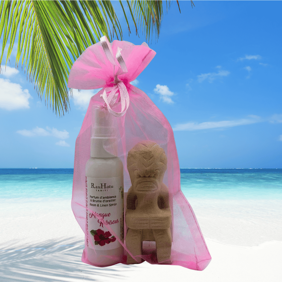 HEINOA : 1 tiki sable & 1 parfum ambiance Mangue Hibiscus 60ml spray 