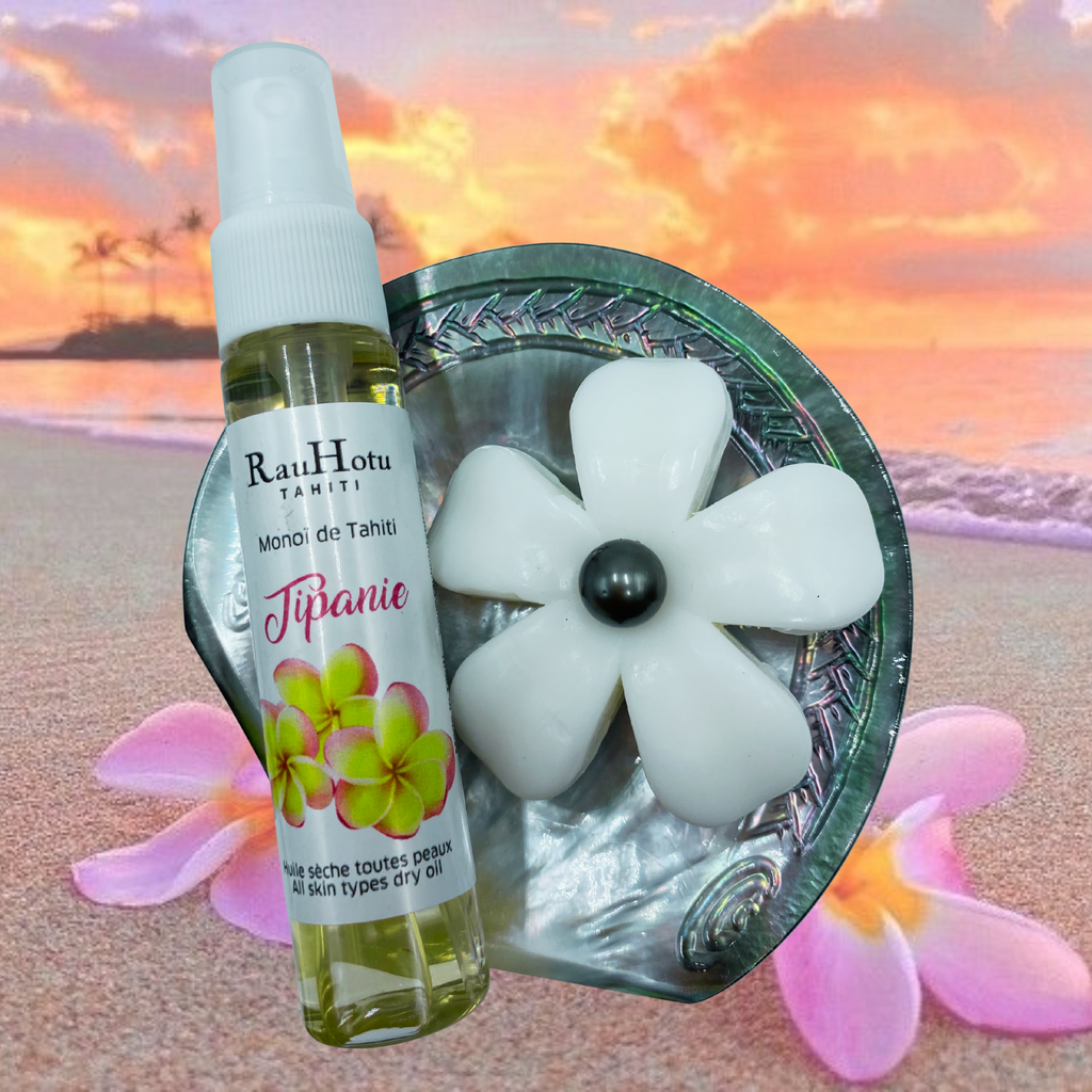POEHEI Coffret 1 monoi 30ml + 1 savon fleur perle + 1 Nacre gravée 