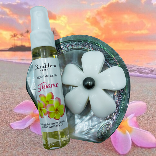 POEHEI Coffret 1 monoi 30ml + 1 savon fleur perle + 1 Nacre gravée 
