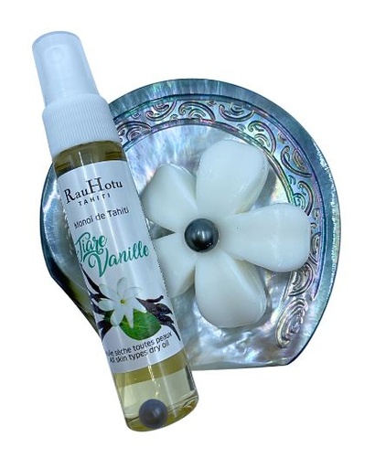 POEHEI Coffret 1 monoi 30ml spray + 1 savon fleur perle + 1 Nacre gravée 