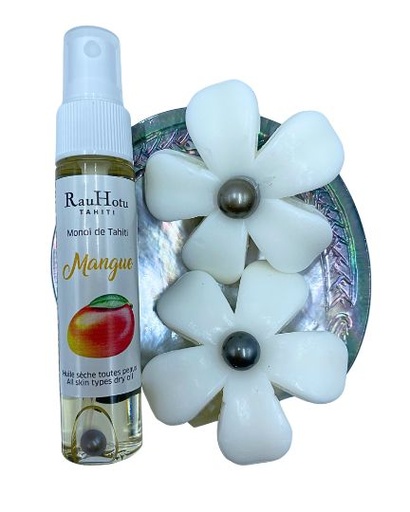 HEIURA Coffret 1 Monoi perle 30ml spray + 2 savons fleur perle + 1 nacre gravée 